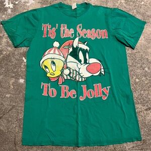 Green 'Tis the Season To Be Jolly' Tweety & Sylvester Graphic Tee